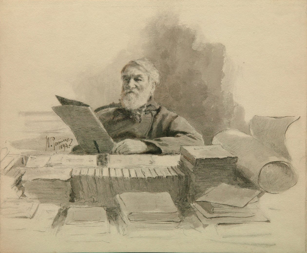 Portret van de auteur Dmitry Grigorovich 1822-1899, 1894 door Ilya Efimovich Repin