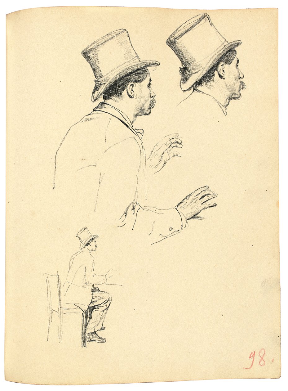 Studies voor "Een Parijse Café": Zijaanzicht van het hoofd van een man met hoed, c. 1872-1875 door Ilya Efimovich Repin