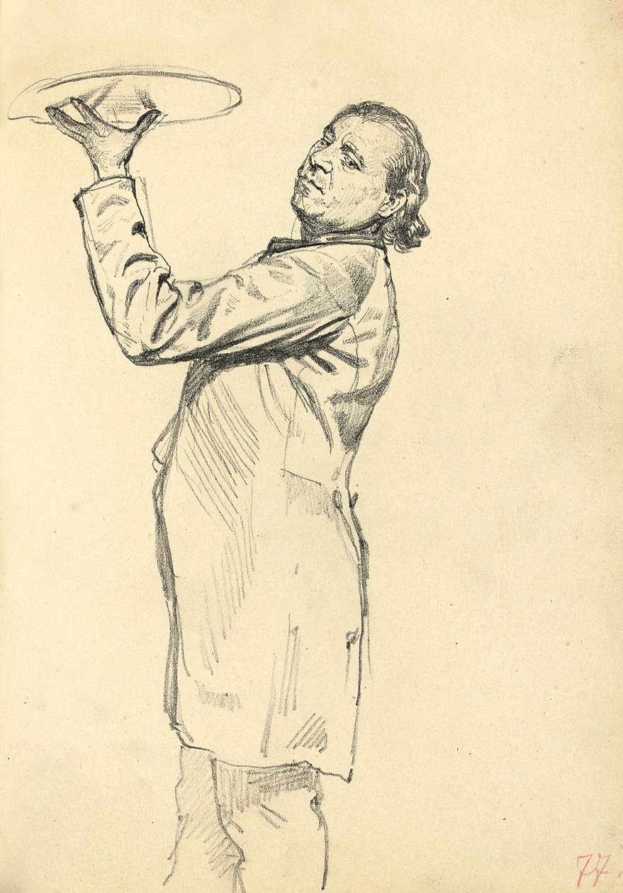 Studie voor "Een Parijse Café": Een ober die een dienblad omhoog houdt, c. 1872-1875 door Ilya Efimovich Repin