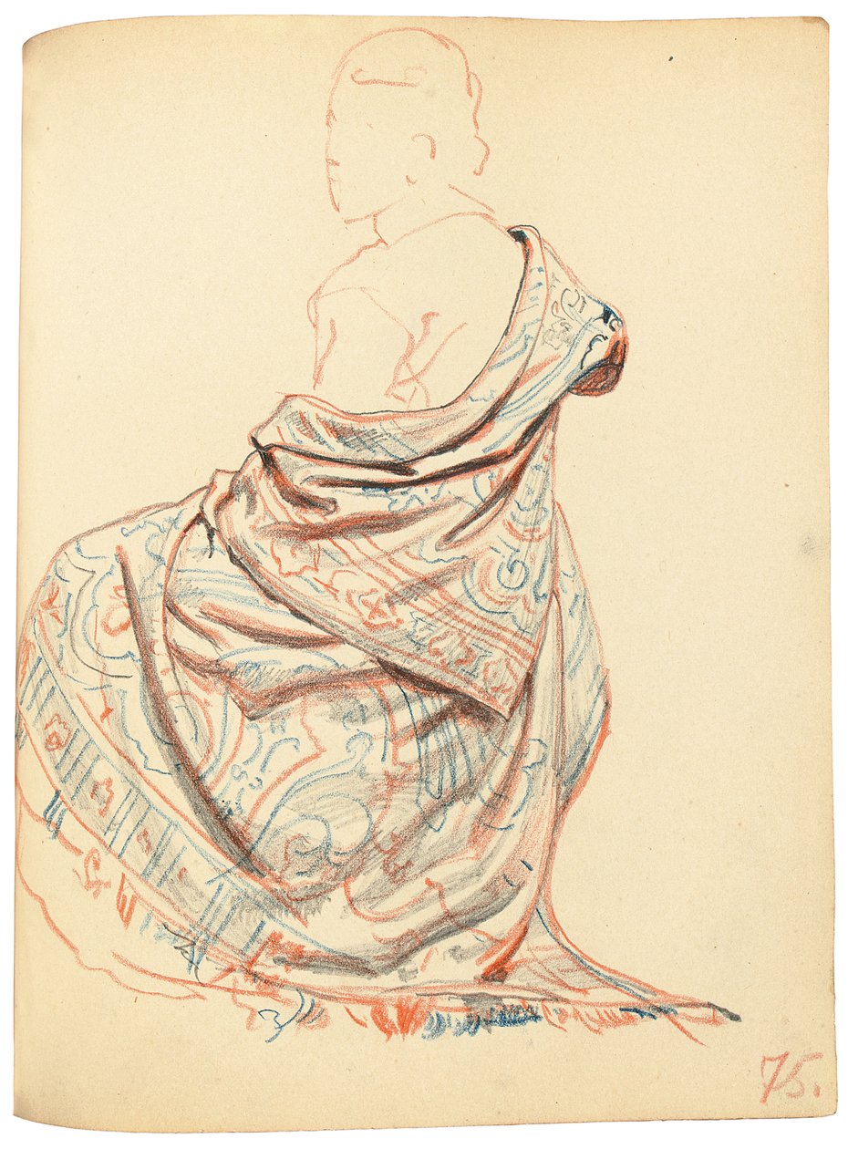 Studie voor Een Parijse Café: Studie van kleding voor zittende vrouw door Ilya Efimovich Repin