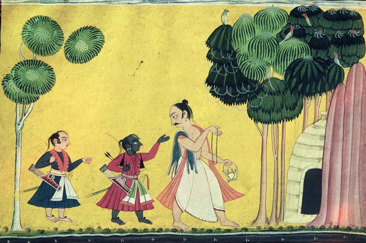 Rama en Lakshmana vergezeld door Visvamitra, uit de Ramayana, c.1750 door Indian School