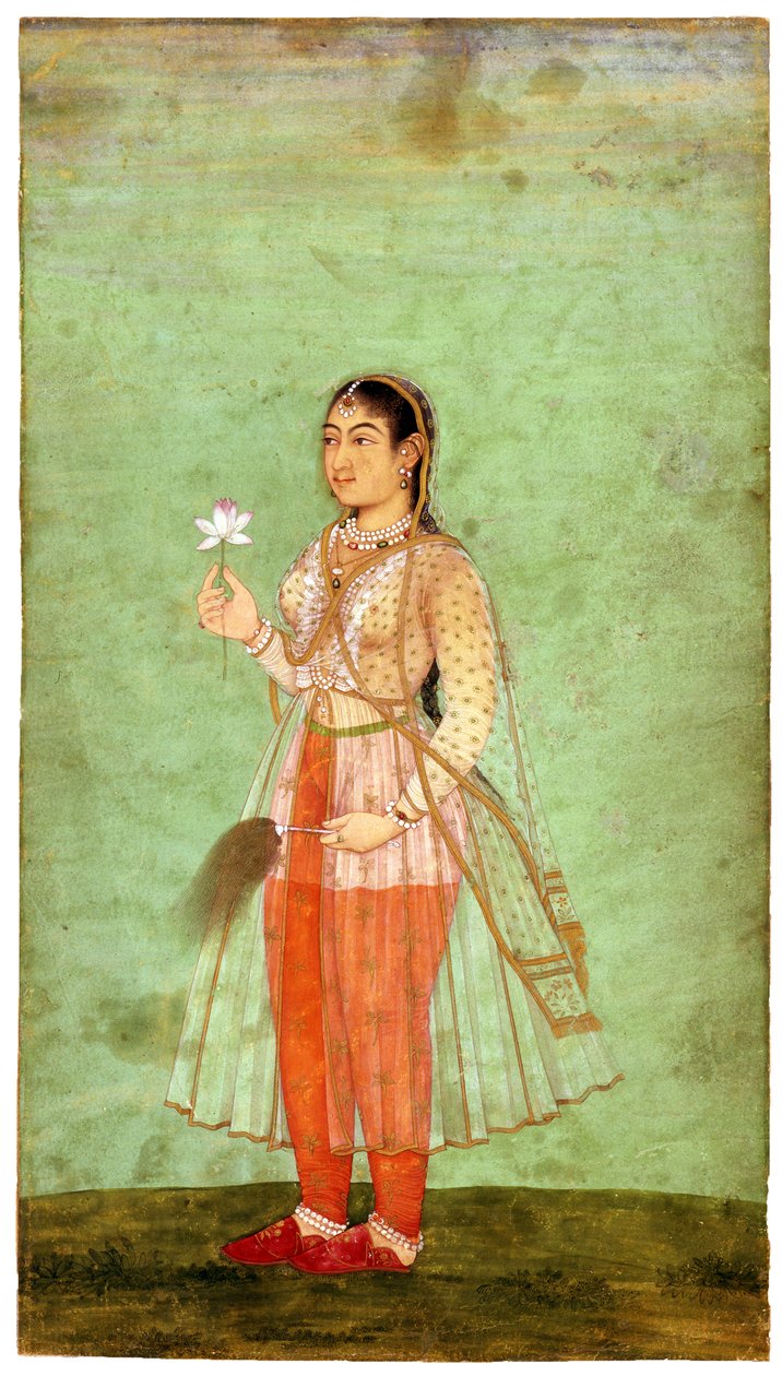 Een dame met bloem en vliegenmepper, ca. 1630 door Indian Art