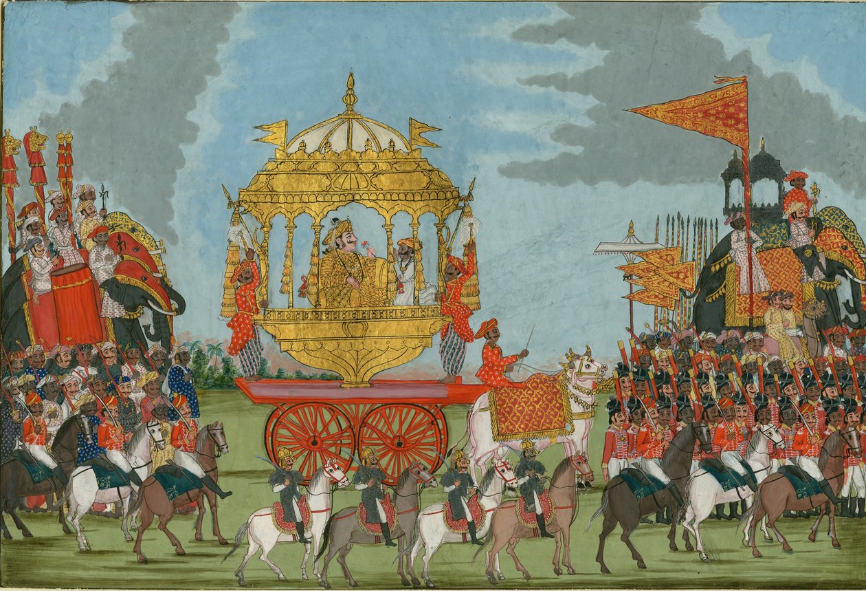 Radja van Tanjore rijdt op een olifant naar een huwelijksceremonie, c. 1780 door Indian Art