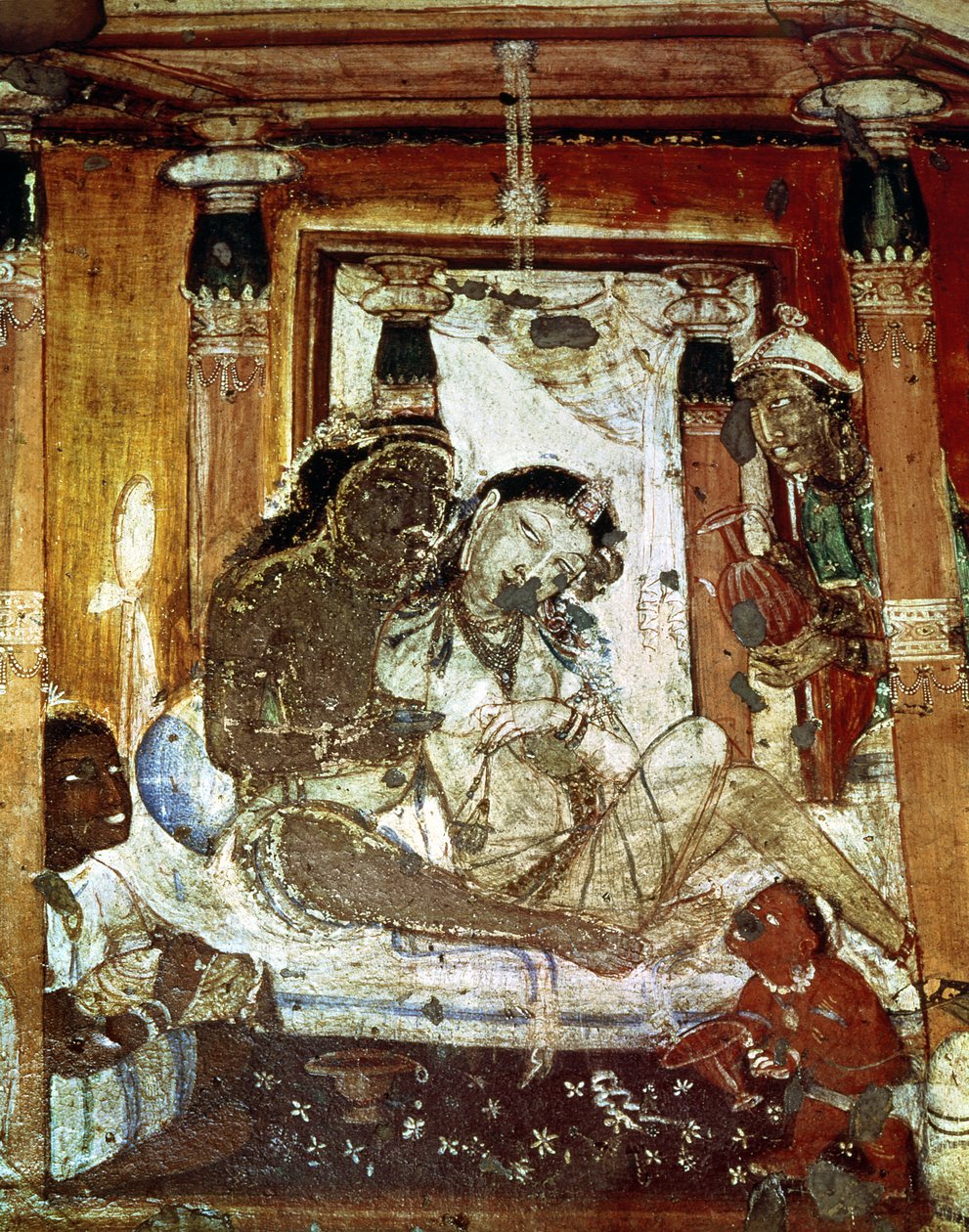 Een prinselijk paar in een paleis, uit het interieur van Grot 17 door Indian School