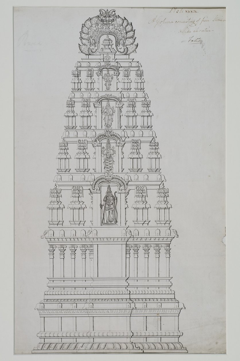 Een vijf verdiepingen tellende gopuram door Indian School