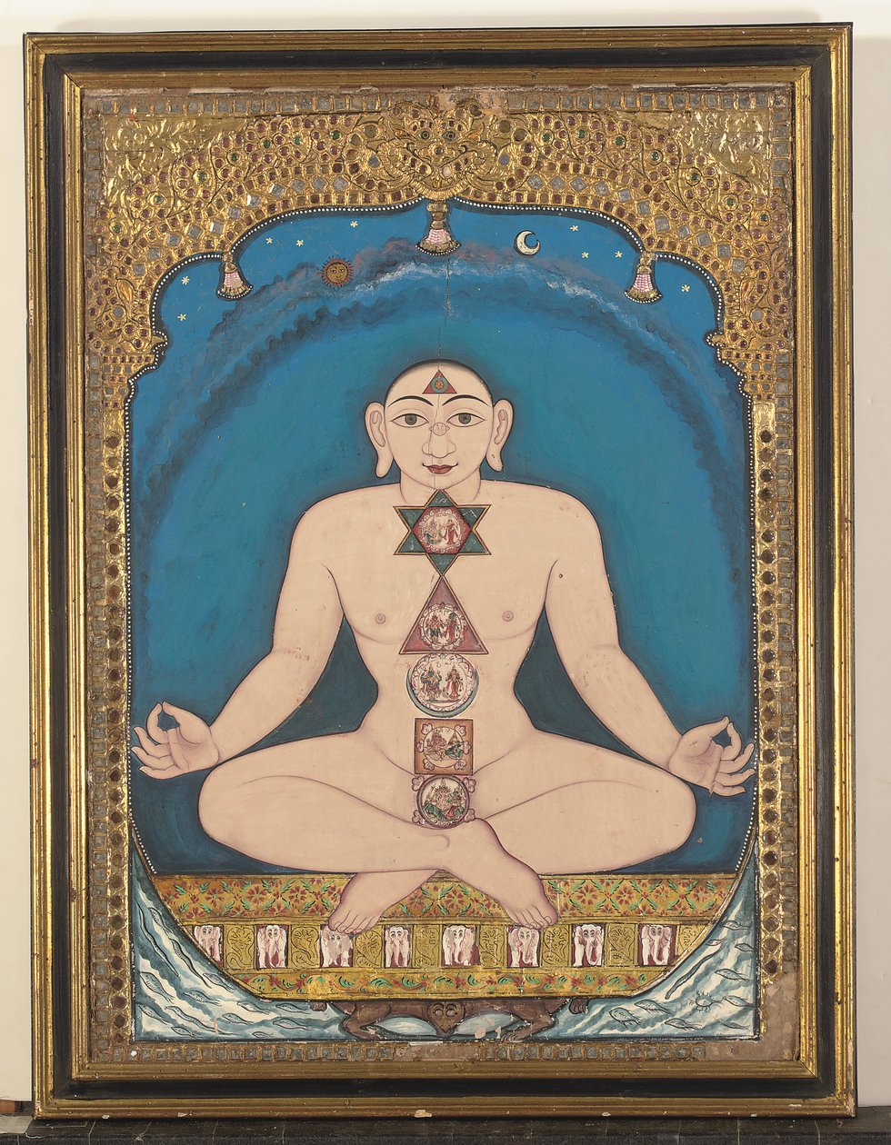 Een paneelschilderij van een Tirthankara door Indian School