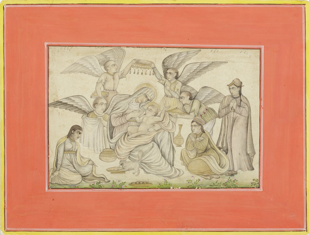 Engelen bij Maria en Jezus, c.1665 door Indian School