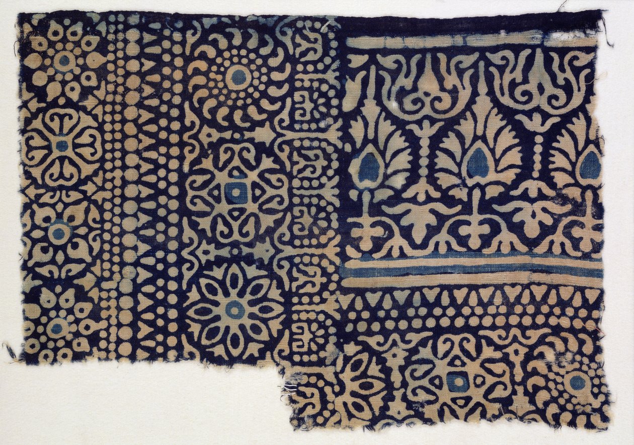 Blokgedrukt textielfragment, Indiaas door Indian School
