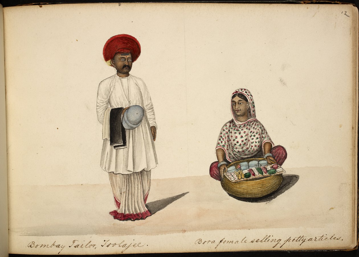 Bombay kleermaker; Bohori vrouw ventster door Indian School