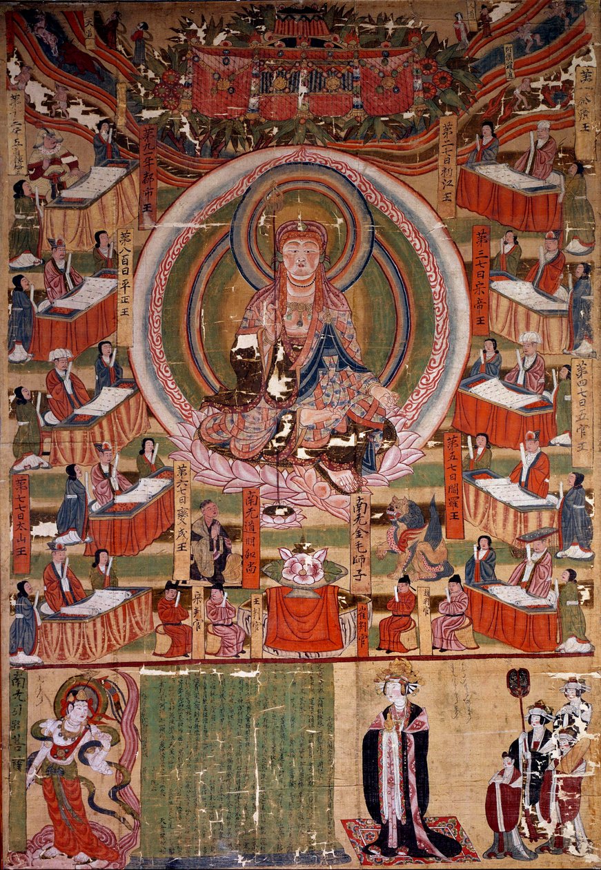 Boeddhisme: De Bodhisattva Ti-tsang, Meester van de Zes Condities en Tien Koningen van de Hel door Indian School