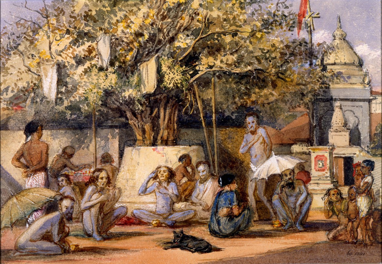Byragis, hindoeïstische religieuze bedelaars bereiden zich voor op een festival, Beach Candy, Bombay door Indian School