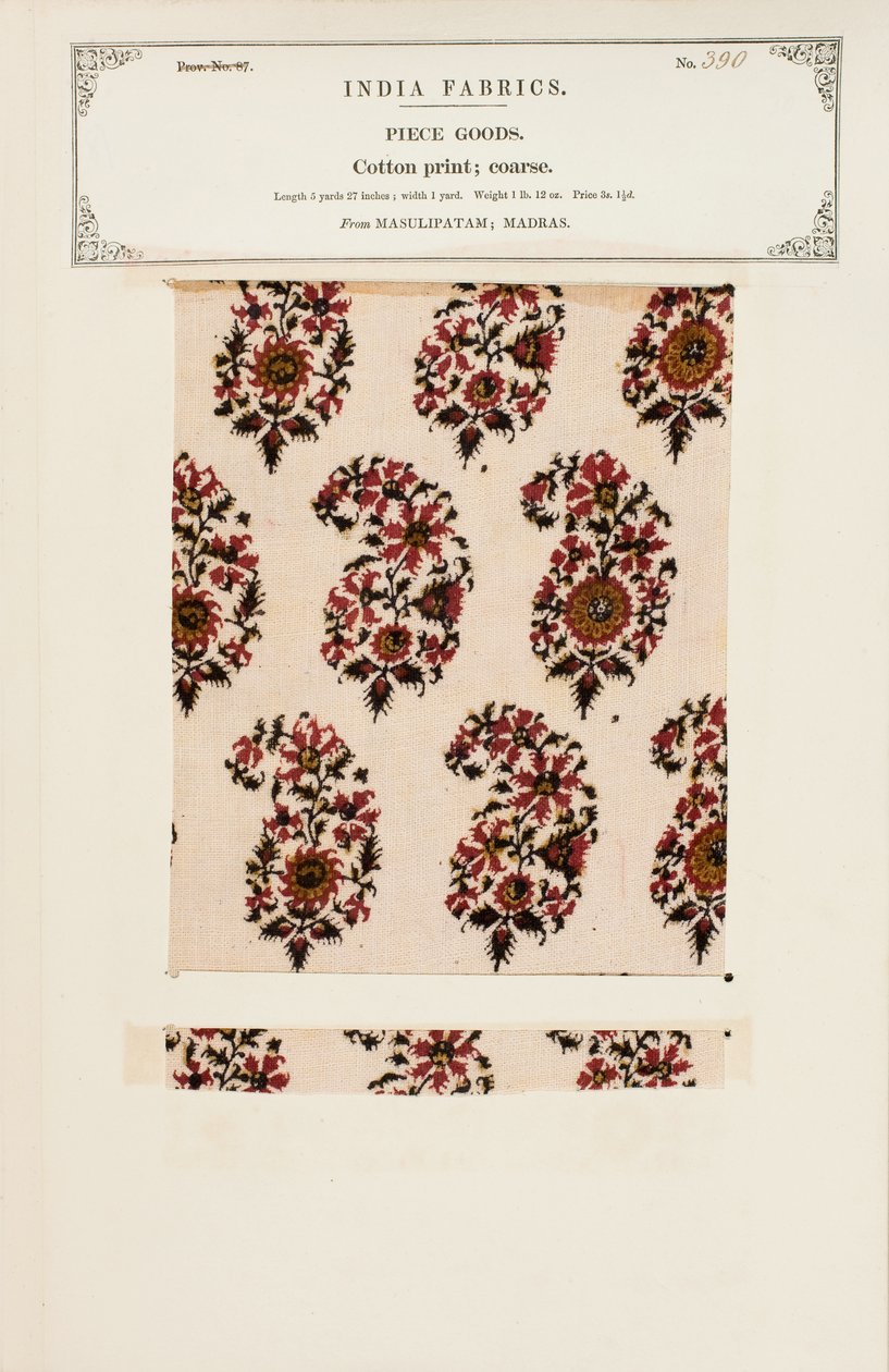 Grof katoenprintmonster uit Masulipatam in Madras, uit De Collectie van de Textielfabrikanten van India, door John Forbes Watson, gepubliceerd in 1866 door Indian School
