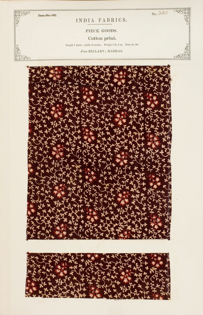 Katoenprintmonster uit Bellary in Madras, uit De Collectie van de Textielfabrikanten van India, door John Forbes Watson, gepubliceerd in 1866 door Indian School