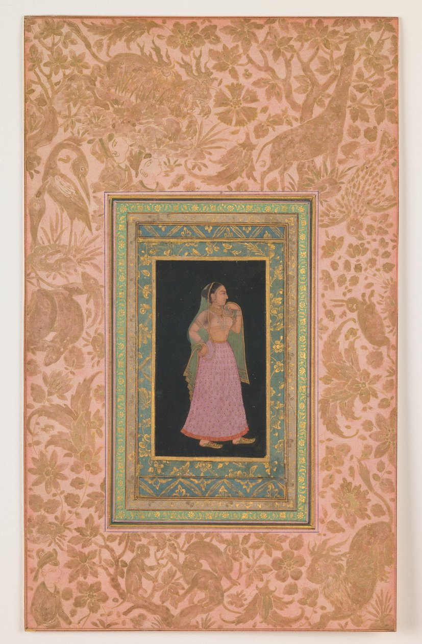 Hofdame, Mughal dynastie, bewind van Aurangzeb, ca.1660-1700 (inkt  aquarel op papier) door Indian School