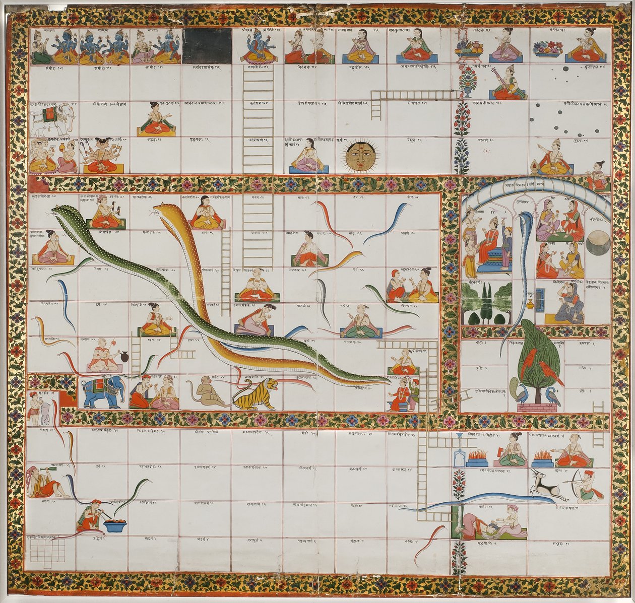 Ontwerp voor het spel Slangen en Ladders door Indian School