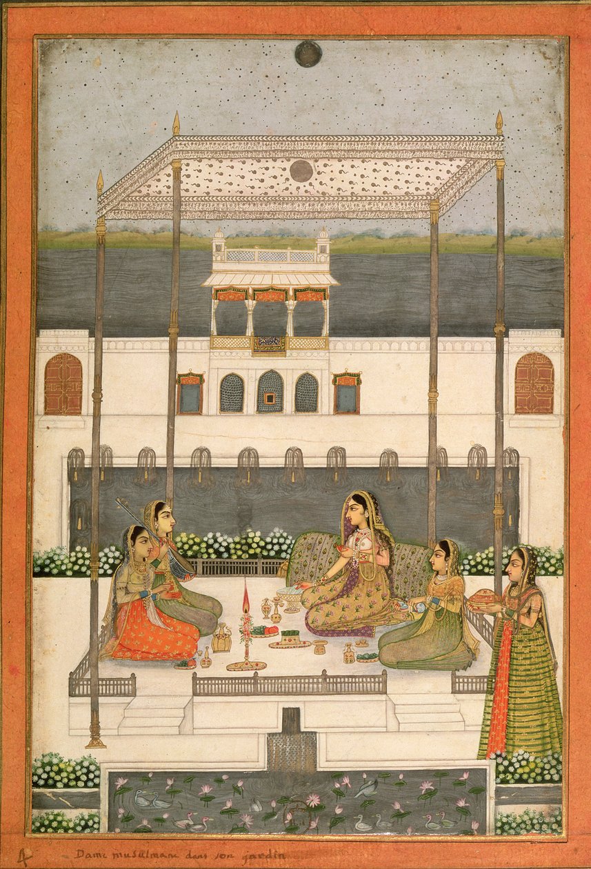 Avondfeest in de tuin van een Mughal-paleis, Lucknow of Murshidabad, West-Bengalen, 1760 door Indian School