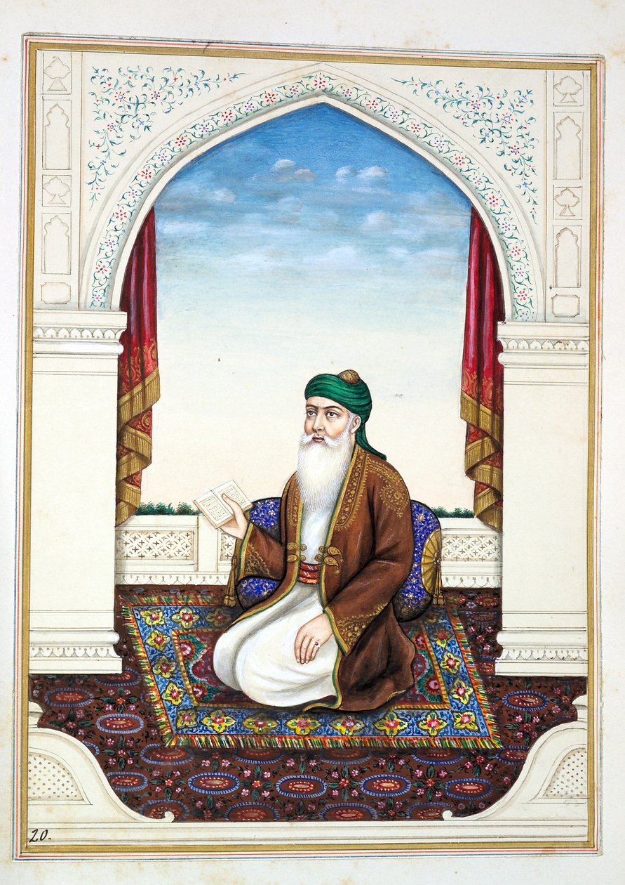 Fakir Syad Nur-o-Deen, uit Het Koninkrijk van Punjab, zijn Heersers en Hoofden, deel I, een deel van 27 aquarelstudies door een onbekende Indiase kunstenaar, ca. 1840 door Indian School