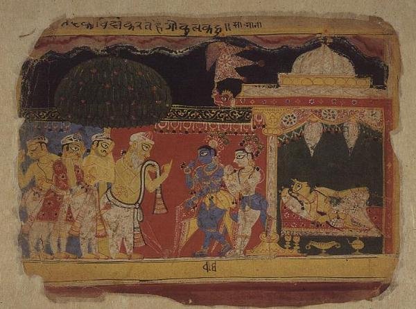 Nanda neemt afscheid van Krishna en Balarama, uit 