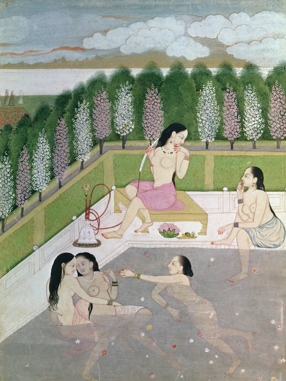 Meisjes baden, Pahari-stijl, Kangra-school, Himachel Pradesh, 18e eeuw door Indian School