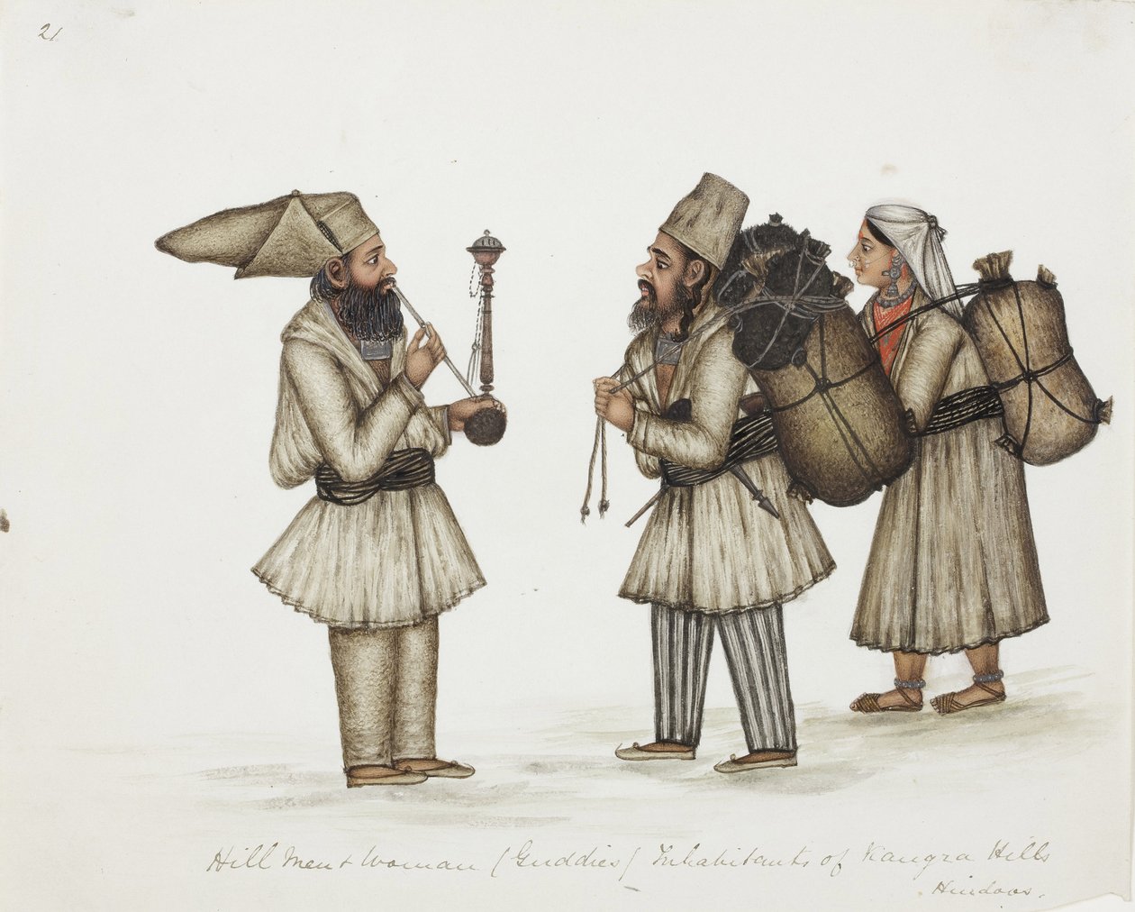 Heuvel Mannen en Vrouw (Guddies) Inwoners van Kangra Heuvels Hindoos, c.1840 door Indian School