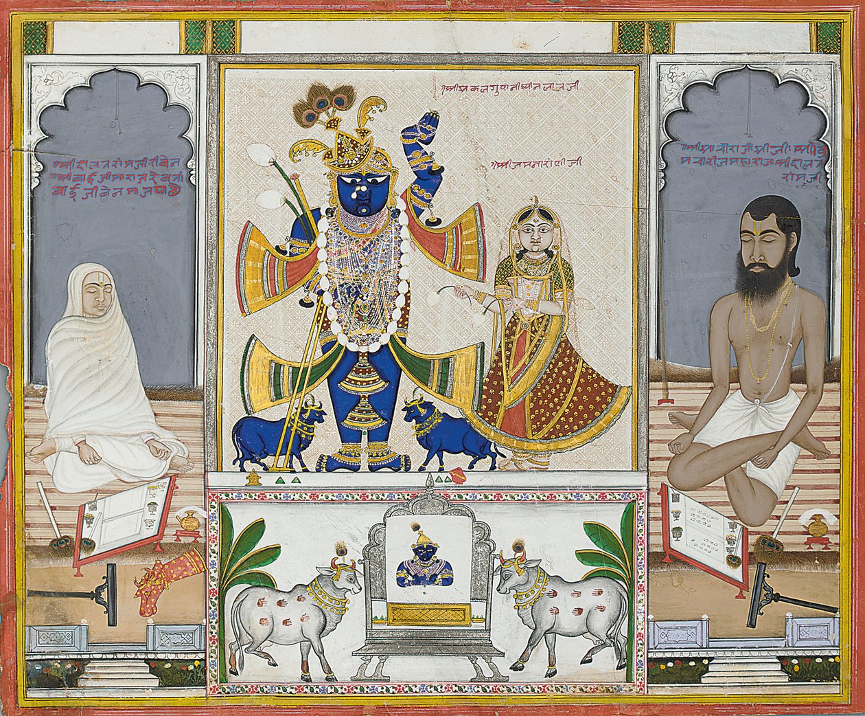 Illustratie voor een manuscript over de aanbidding van Srinathji, Rajasthan, begin 19e eeuw door Indian School
