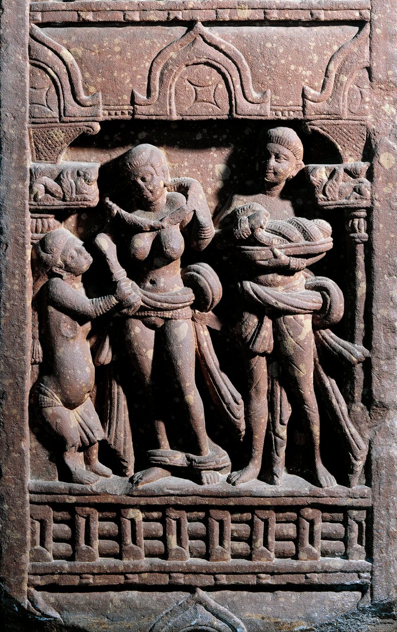 Indiase kunst: Sundarananda helpt Sundari bij haar toilet. Periode Kouchane door Indian School