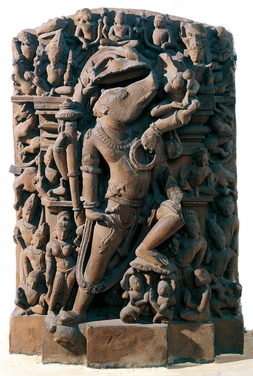 Indiase kunst: de hindoeïstische godheid Vishnu in de vorm van een zwijn. Uit Khajuraho, India. Chandela periode door Indian School