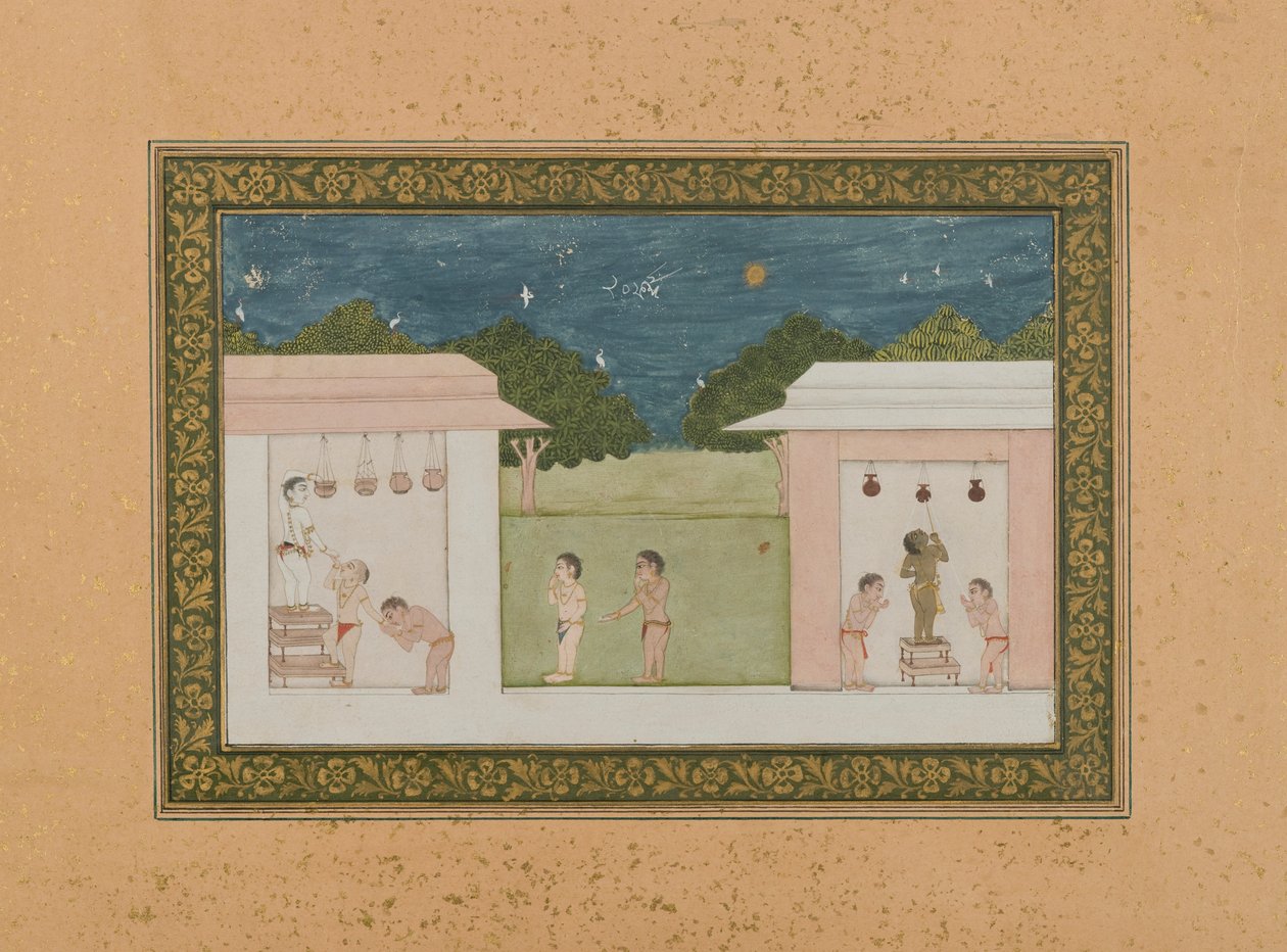 Krishna Steelt Kwark, ca. 1775 door Indian School