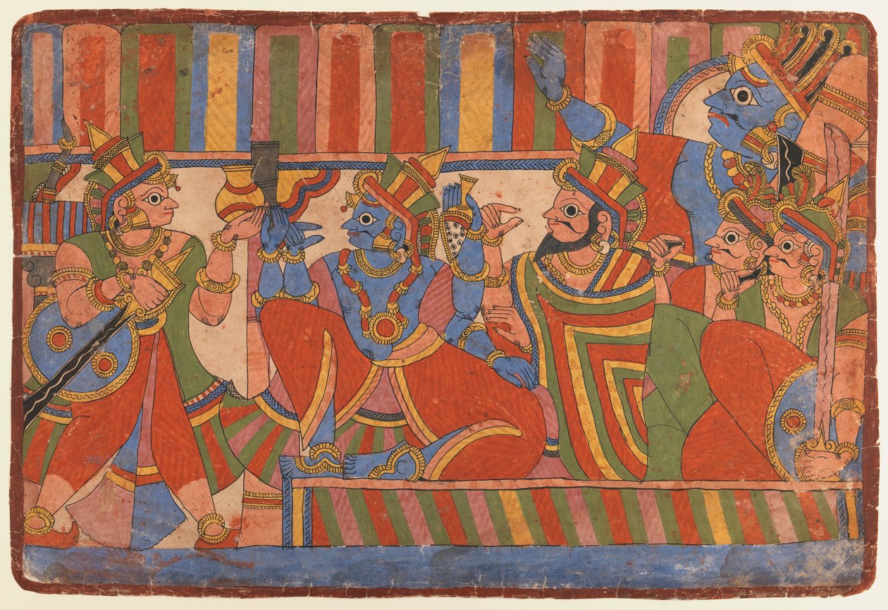 Krishna adviseert de Pandava-leiders door Indian School