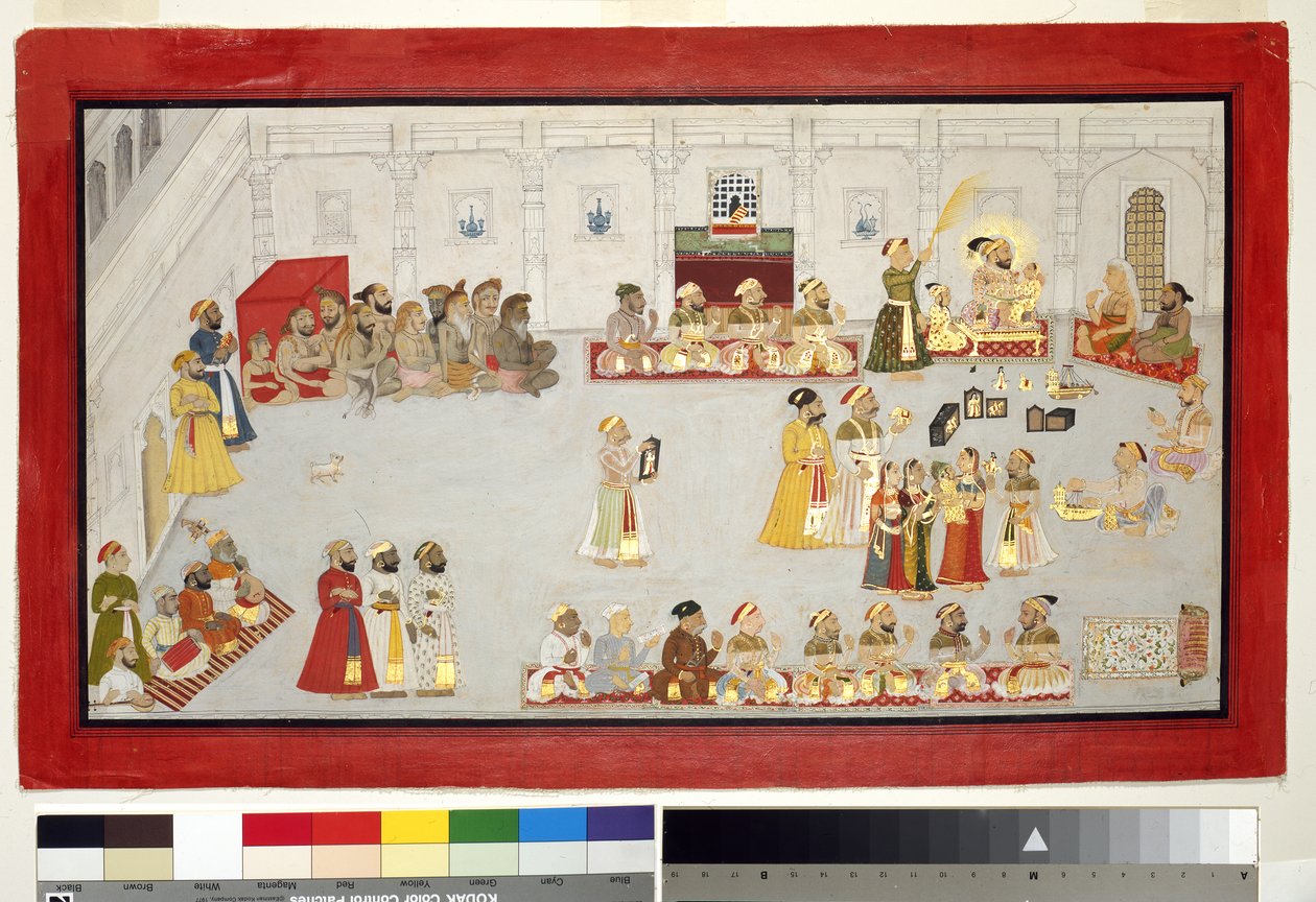 Maharana Sangram Singh met zijn kinderen en hovelingen, c.1715 door Indian School