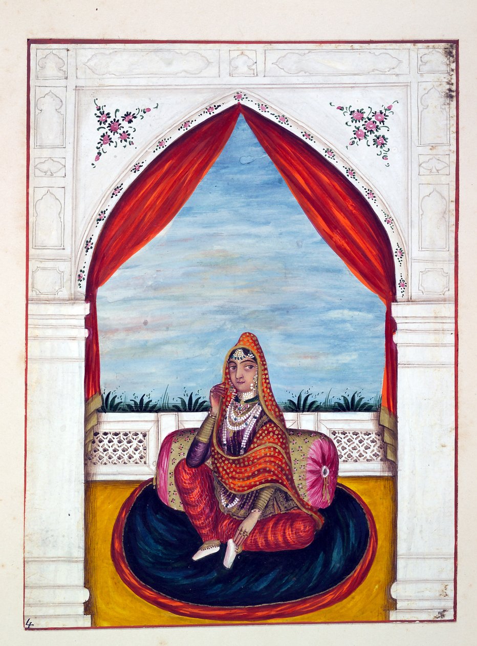 Maharani Chand Kaur, uit Het Koninkrijk van Punjab, zijn Heersers en Hoofden, deel I, een deel van 27 aquarelstudies door een onbekende Indiase kunstenaar, ca. 1840 door Indian School