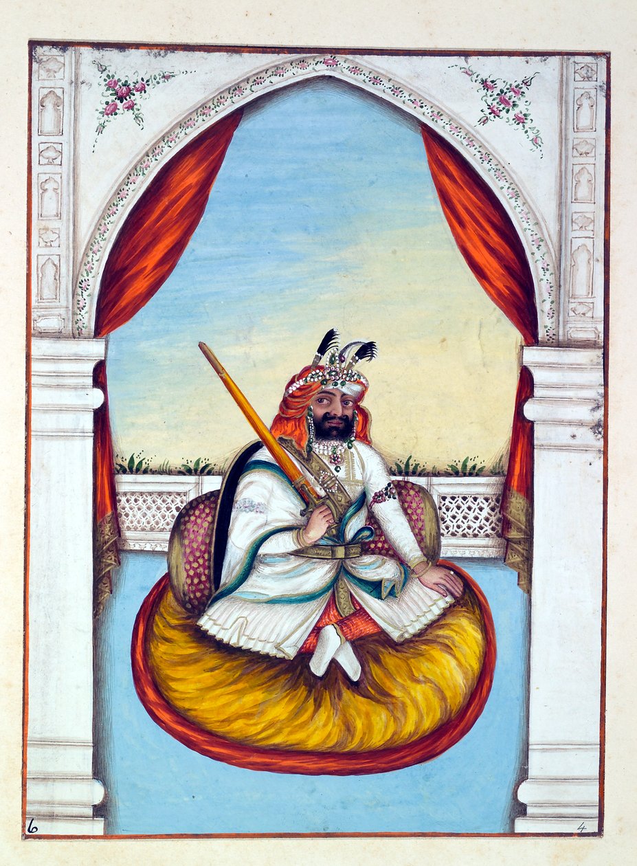 Maharajah Sher Singh, uit Het Koninkrijk van Punjab, zijn Heersers en Hoofden, deel I, een deel van 27 aquarelstudies door een onbekende Indiase kunstenaar, ca. 1840 door Indian School