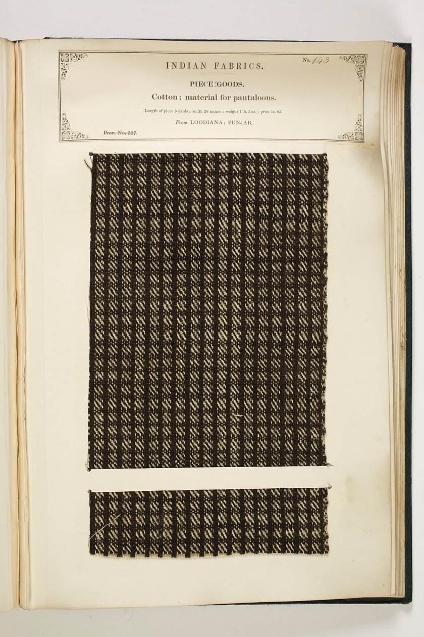 Materiaal voor pantalons, Loodiana, Punjab, Stukgoederen, uit De Collectie van de Textielfabrikanten van India, door John Forbes Watson, uitgegeven in 1866 door Indian School