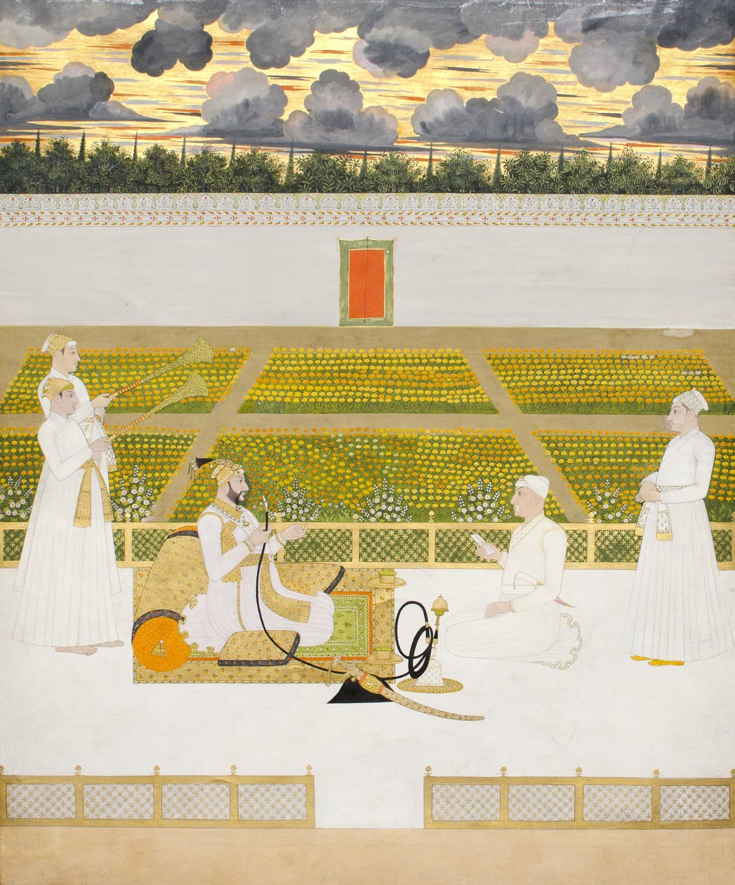 Mir Jaffar, Nawab van Murshidabad, met een hoveling en bedienden, c.1760 door Indian School