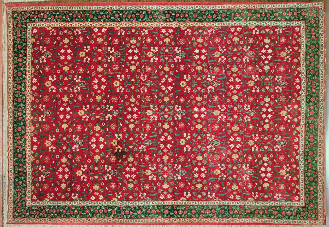 Mughal tapijt met een bloesem- en rasterontwerp, Noord-Indiaas door Indian School