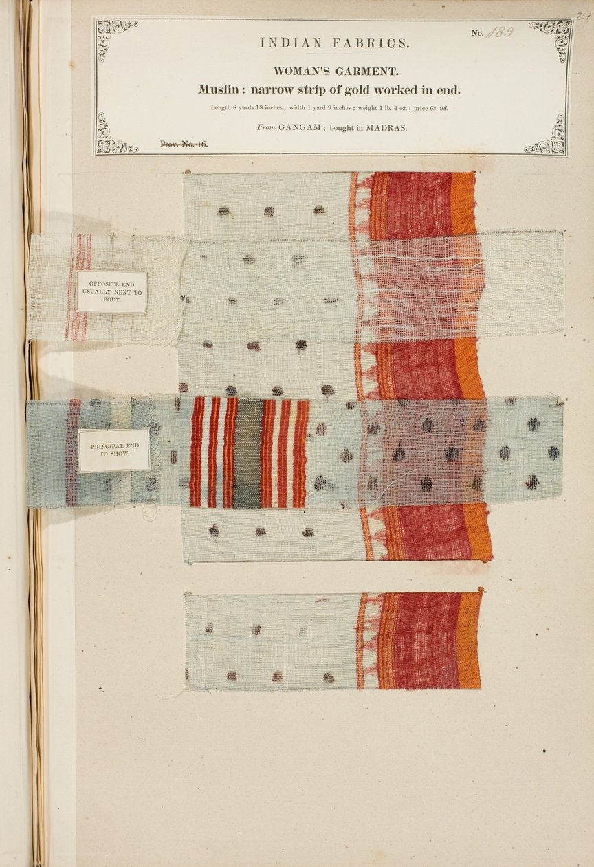 Mousselinemonster uit Ganham, gekocht in Madras, uit The Collection of the Textile Manufacturers of India, door John Forbes Watson, gepubliceerd in 1866 door Indian School