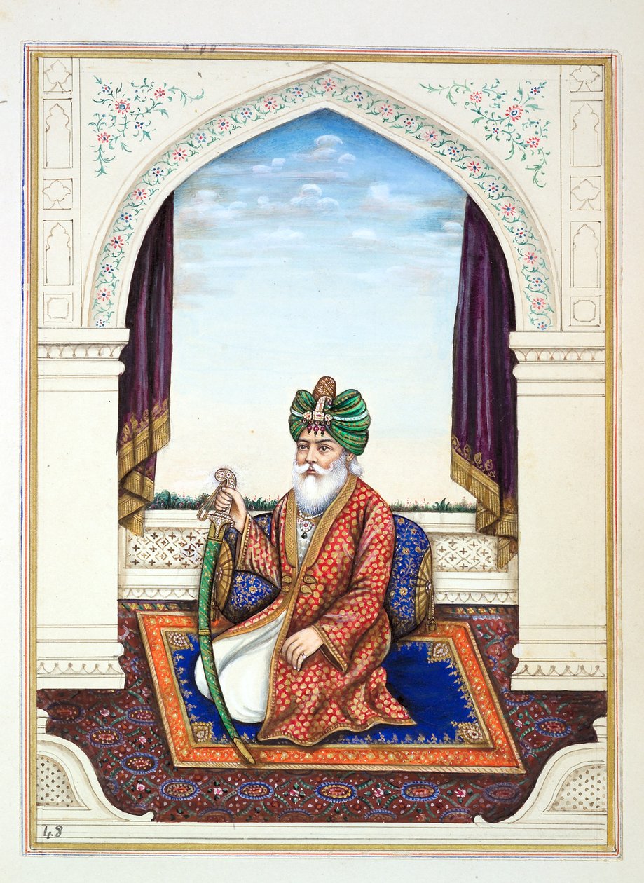Nawab Mozaffir Khan (Multani), uit Het Koninkrijk van Punjab, zijn Heersers en Hoofden, deel II, een volume van 30 aquarelstudies door een onbekende Indiase kunstenaar, ca. 1840 door Indian School
