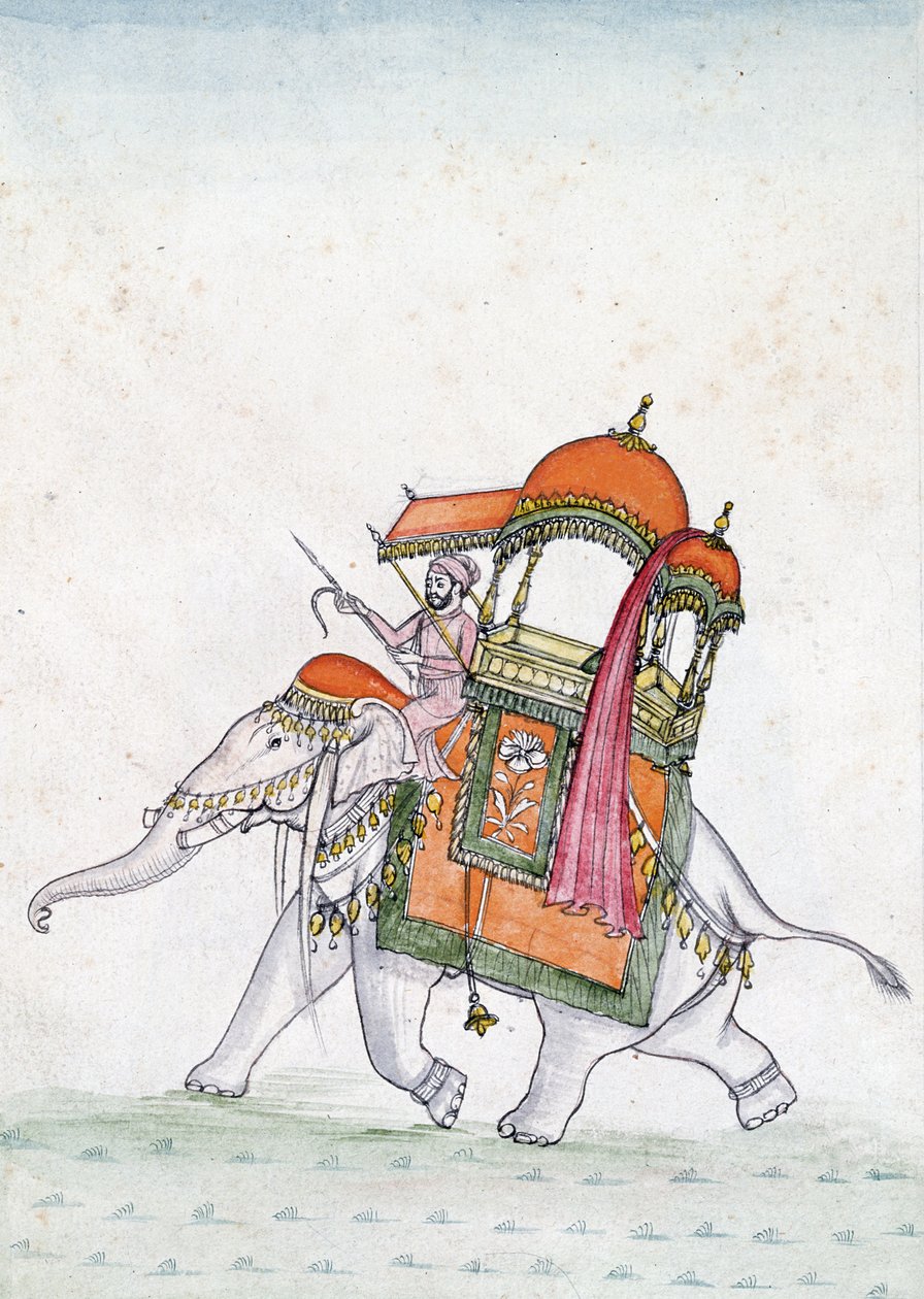 Portret van een man die op een olifant rijdt, begin 19e eeuw door Indian School