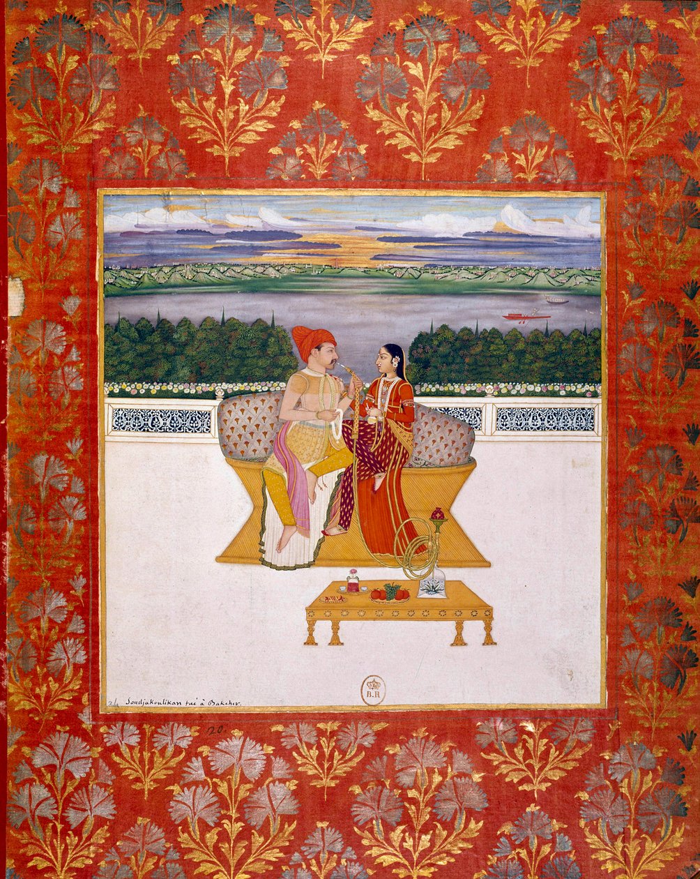 Prins Sudjakoulikan met een dame. Indiase miniatuur van de school van Lucknow. 1760 Parijs, B.N. door Indian School
