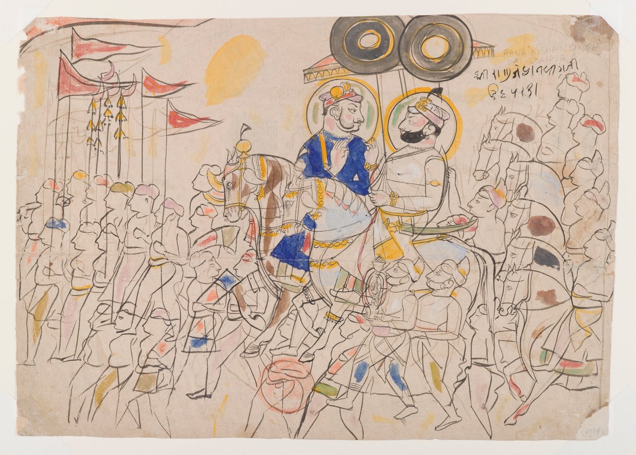 Raja Ram Singh II van Kotah en Ramkishan Singh van Udaipur, ca. 1850 door Indian School