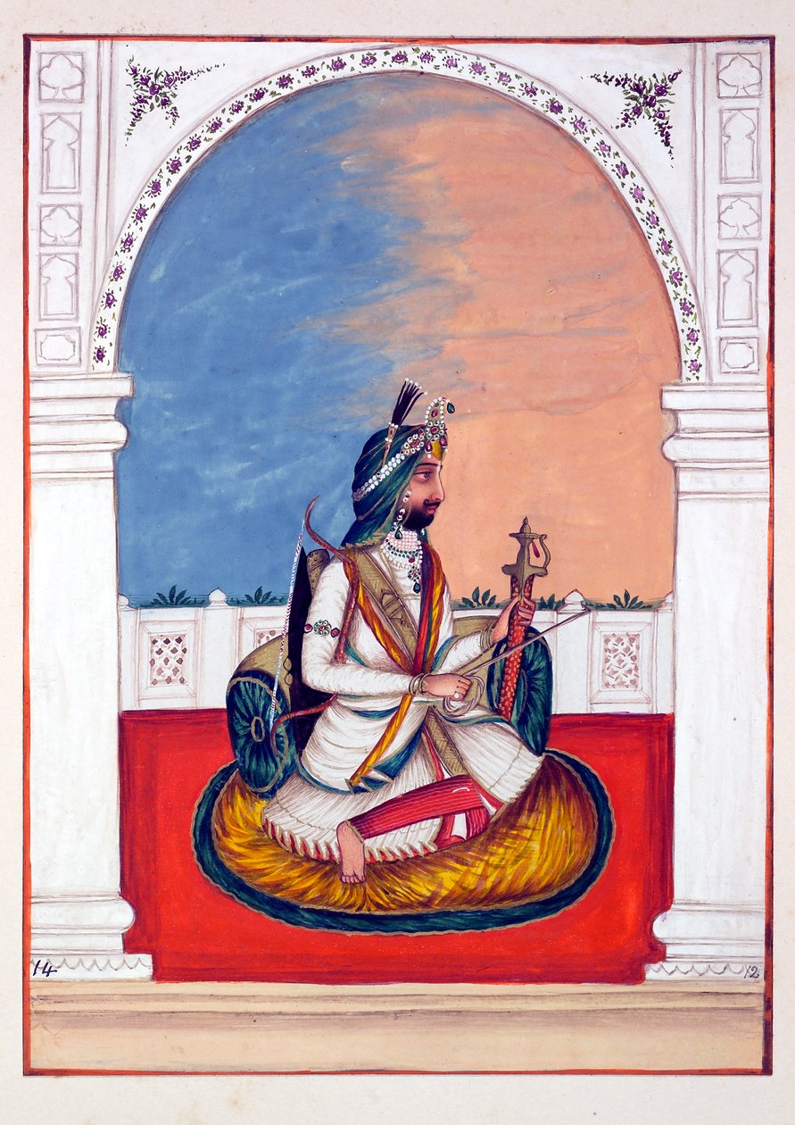 Rajah Hira Singh, uit Het Koninkrijk van Punjab, zijn Heersers en Hoofden, deel I, een deel van 27 aquarelstudies door een onbekende Indiase kunstenaar, ca. 1840 door Indian School