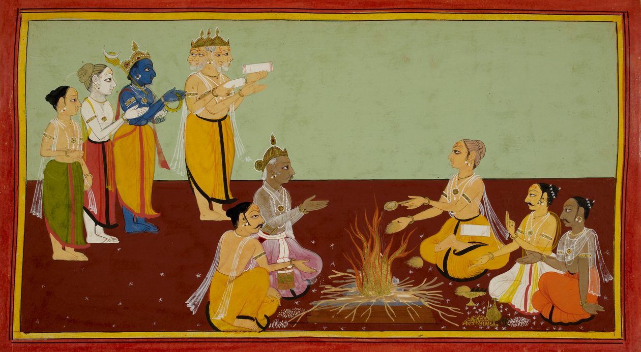 Rishyasringa voert een ceremonie uit om een zoon te krijgen, waarbij hij mantra