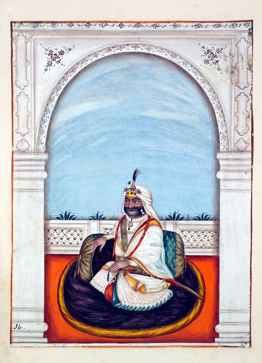 Sirdar Lehna Singh (Majithia), uit Het Koninkrijk van Punjab, zijn Heersers en Hoofden, deel II, een volume van 30 aquarelstudies door een onbekende Indiase kunstenaar, ca. 1840 door Indian School