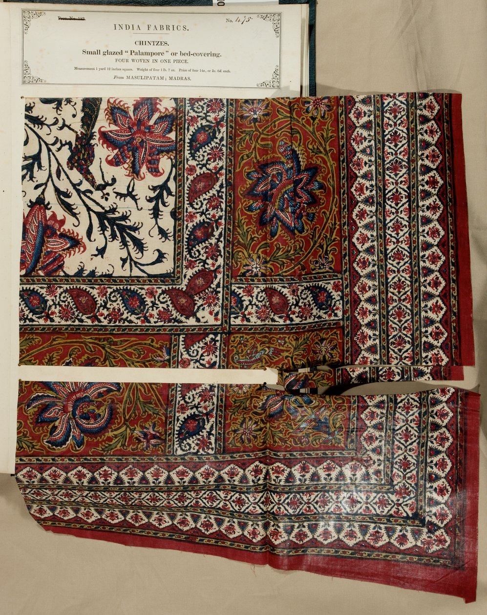 Klein geglazuurd palampore of bedekkingmonster uit Masulipatam in Madras, uit De Collectie van de Textielfabrikanten van India, door John Forbes Watson, gepubliceerd in 1866 door Indian School