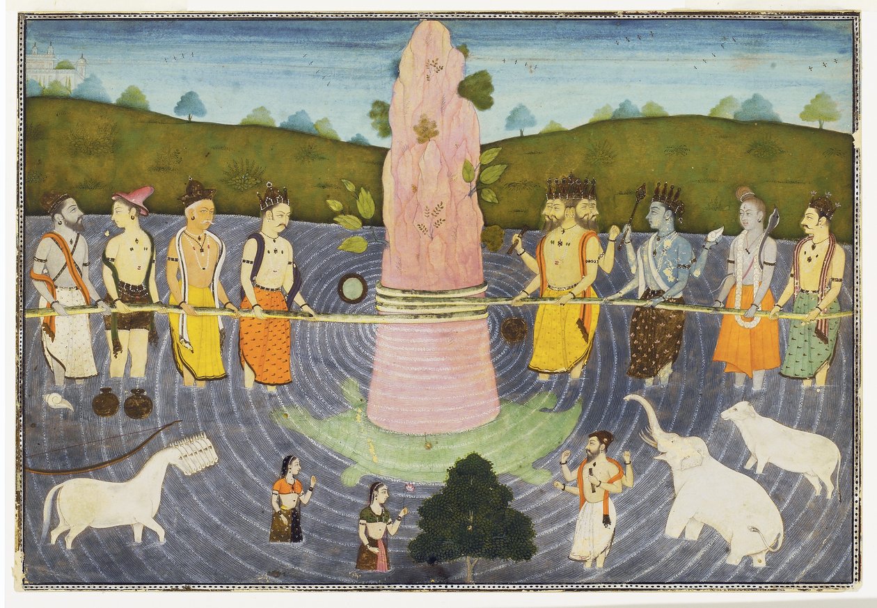 Het karnen van de oceaan van melk, c.1700 door Indian School