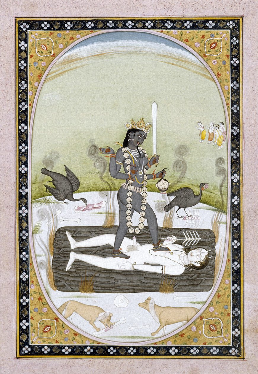 De godin Kali afgebeeld in een Kangra-schilderij, Himachal Pradesh, ca. 1820-5 door Indian School