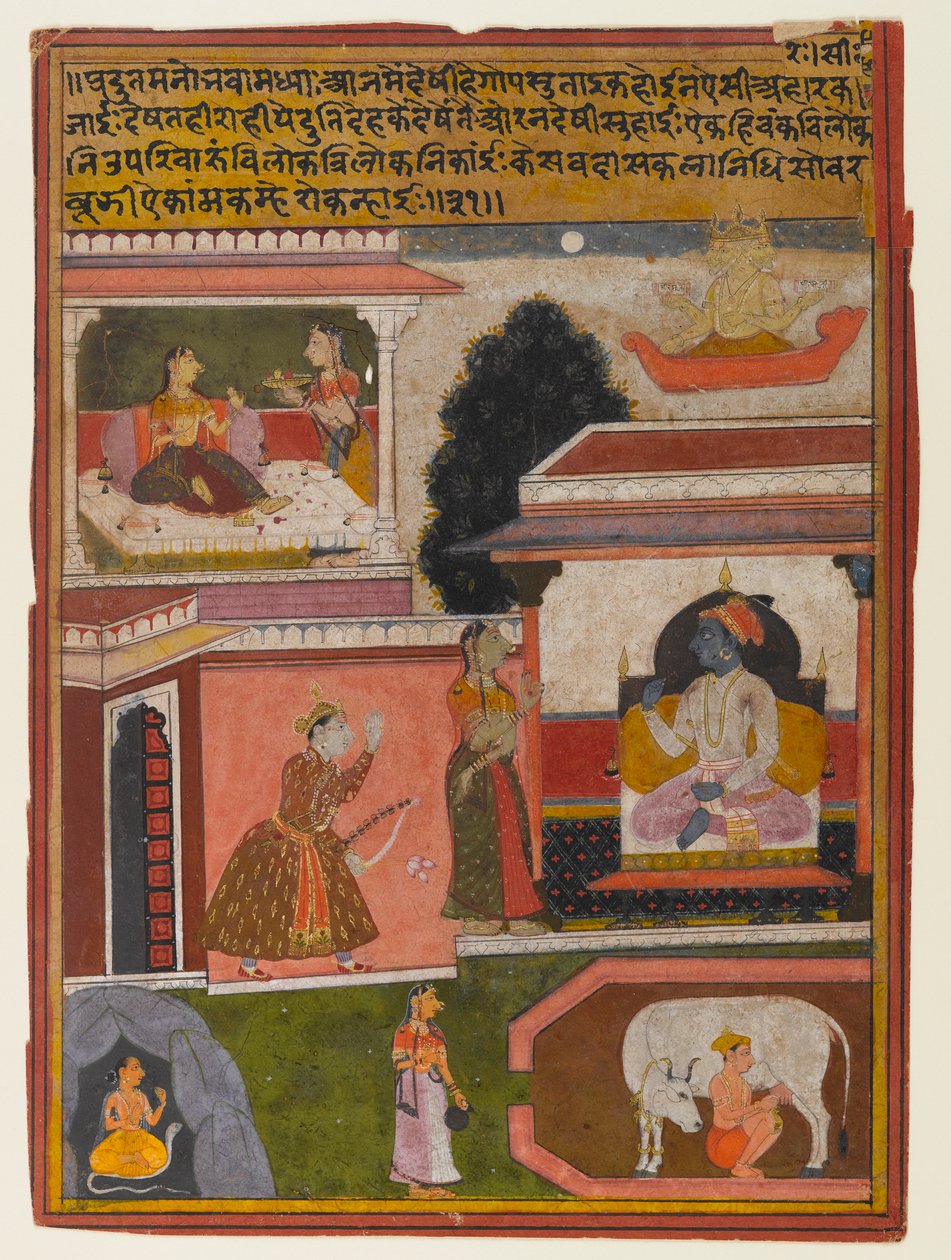 De Heldin Wiens Verlangens Duidelijk Zijn, Pagina uit een Rasikapriya Serie, ca. 1660-1690 door Indian School