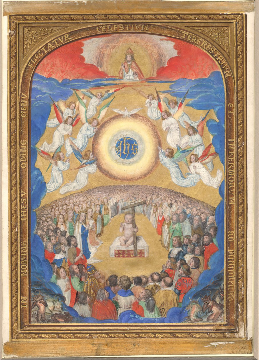 Manuscriptblad met Aanbidding van de Heilige Naam, uit een Getijdenboek, na 1530 door Influence of Simon Bening