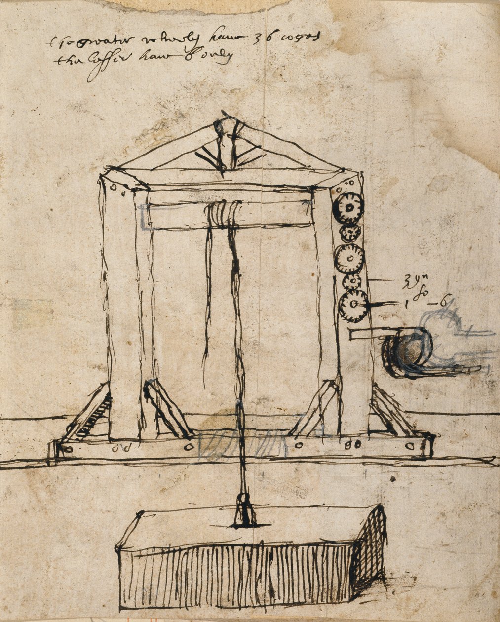 Diagram voor een katrol die metselwerk optilt door Inigo Jones
