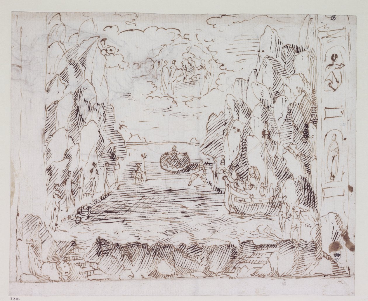 De Triomf van de Liefde door Callopis, Ontwerp voor Scene II: De Zeetriomf door Inigo Jones